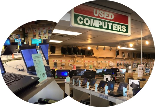 Used computers sales floor at Action Computers in Denver