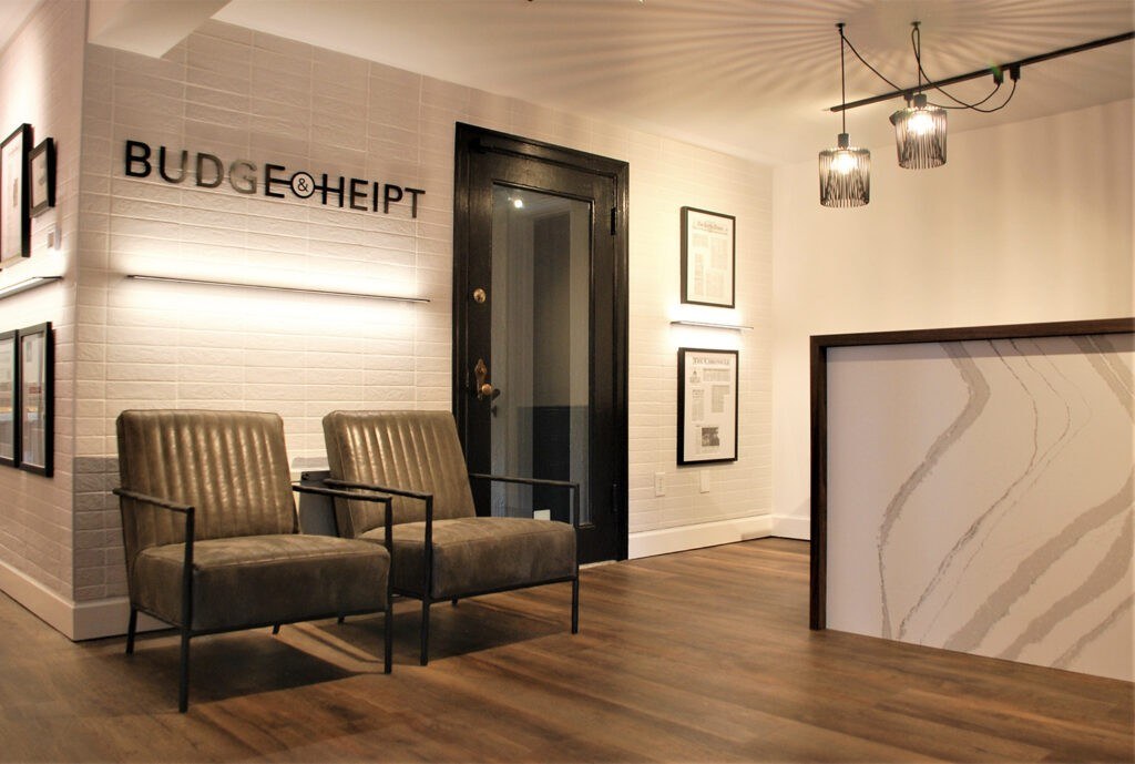Reception area at the Budge & Heipt law office in Seattle