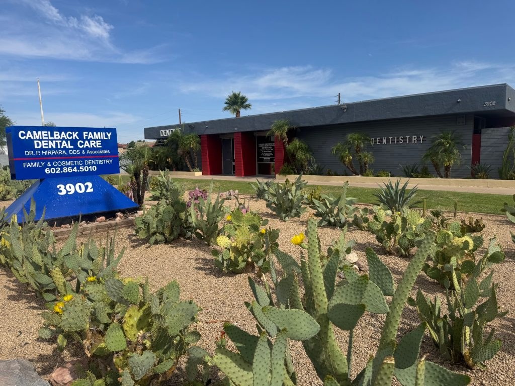Camelback Family Dental Care office and sign on West Camelback Road in Phoenix, Arizona
