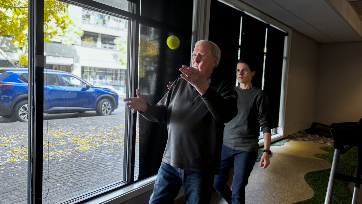 Balance training session at Cascade Dizziness & Balance PT in Seattle