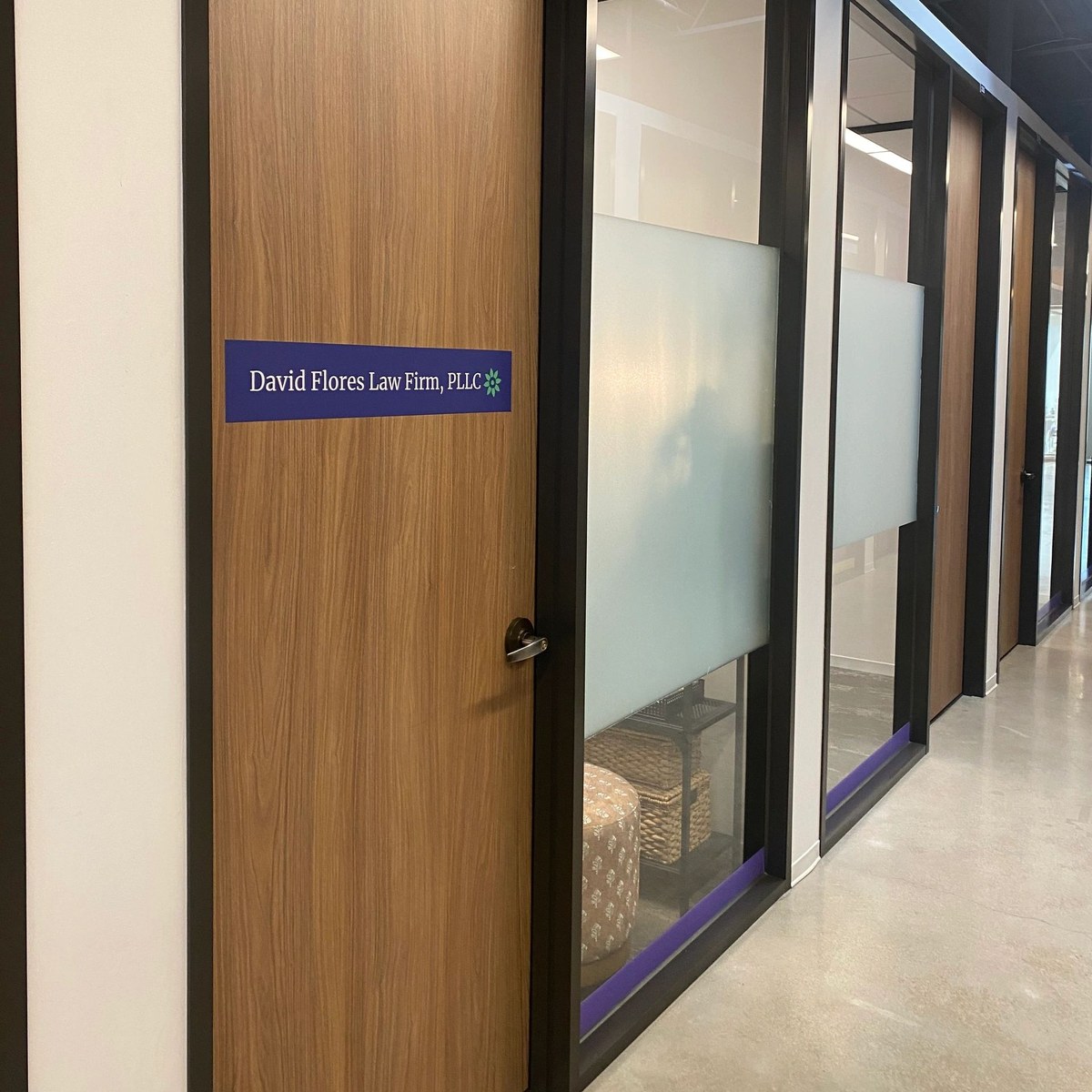 Office door of David Flores Law Firm, PLLC in Houston