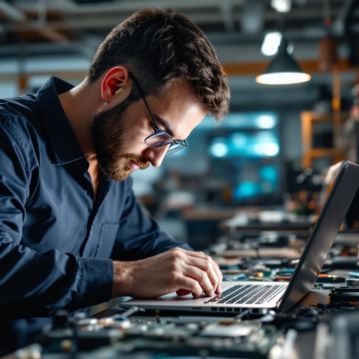 Positive Technology Houston IT technician at the repair bench