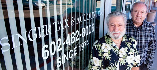 Harvey and David Kotler outside the Singer Tax & Accounting office in Phoenix