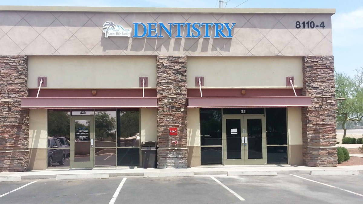 Union Hills Family Dentistry storefront at 8110 West Union Hills Drive in Glendale, Arizona