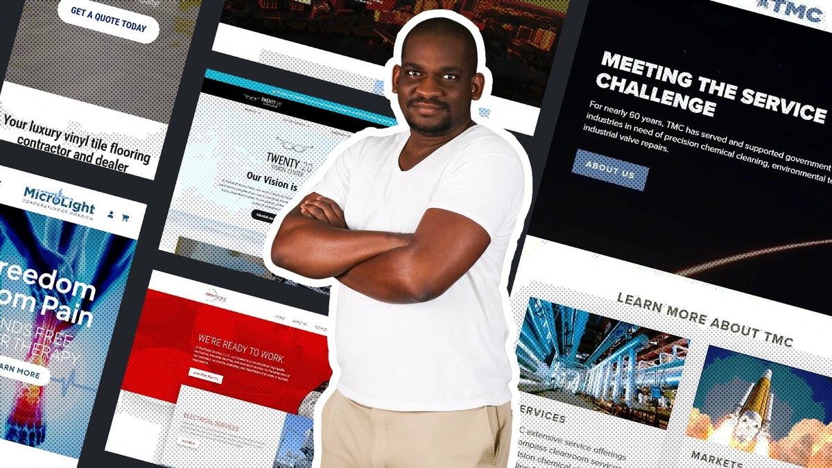 Chris Allen, founder of XTX Creative, with websites he designed for Texas businesses